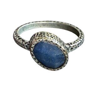 Chicos Silver-Tone Textured Band Ring With Blue Stone Size 8